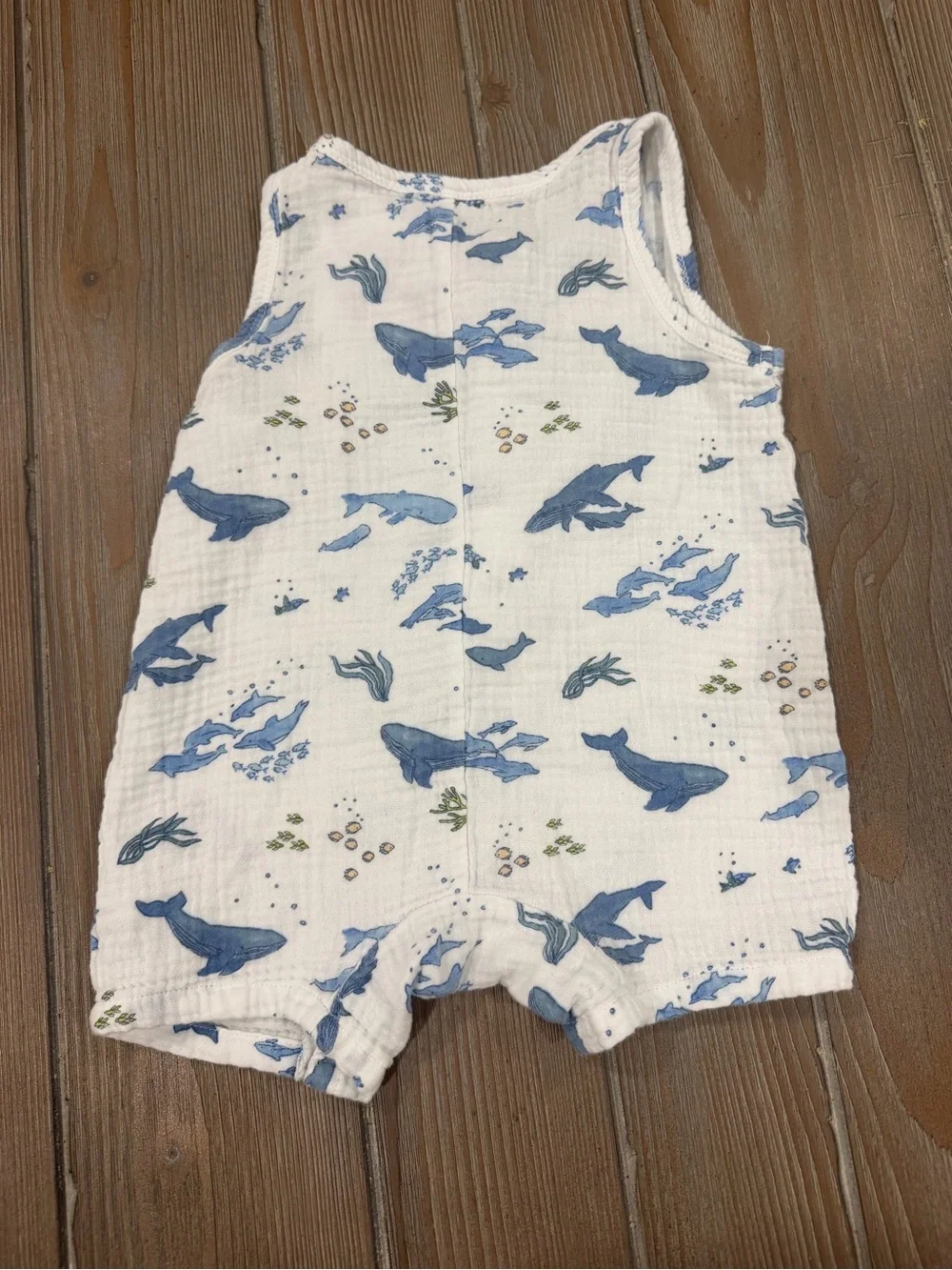 Angel Dear White Romper with Blue Whale Print